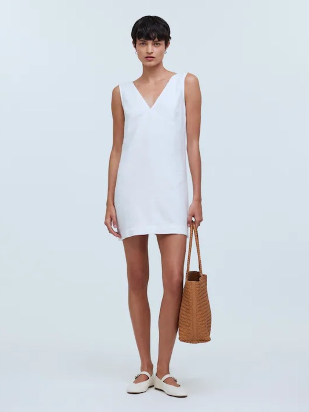 Madewell The Ariana White V Neck Linen Tank Mini Dress Size XXL